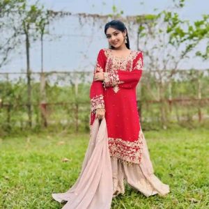 Viral Red Garara Three Piece